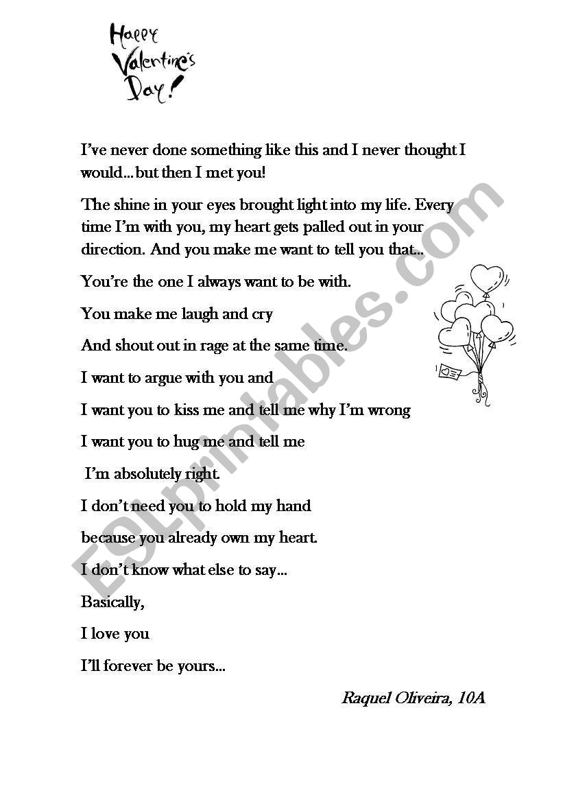 A Valentines letter worksheet