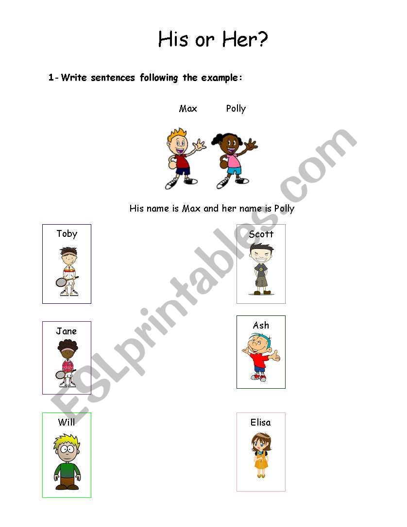 Teaching Kids: His and Her worksheet