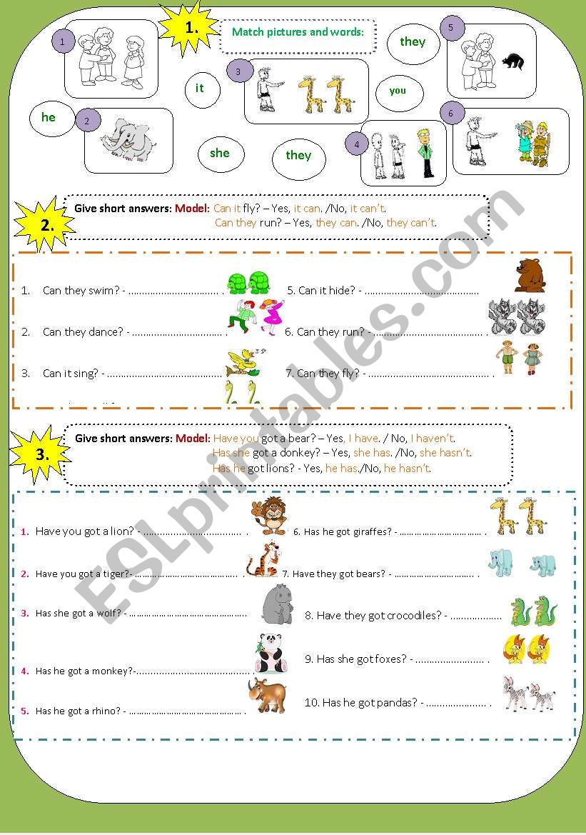 Short answers(can_have got)+Personal pronouns