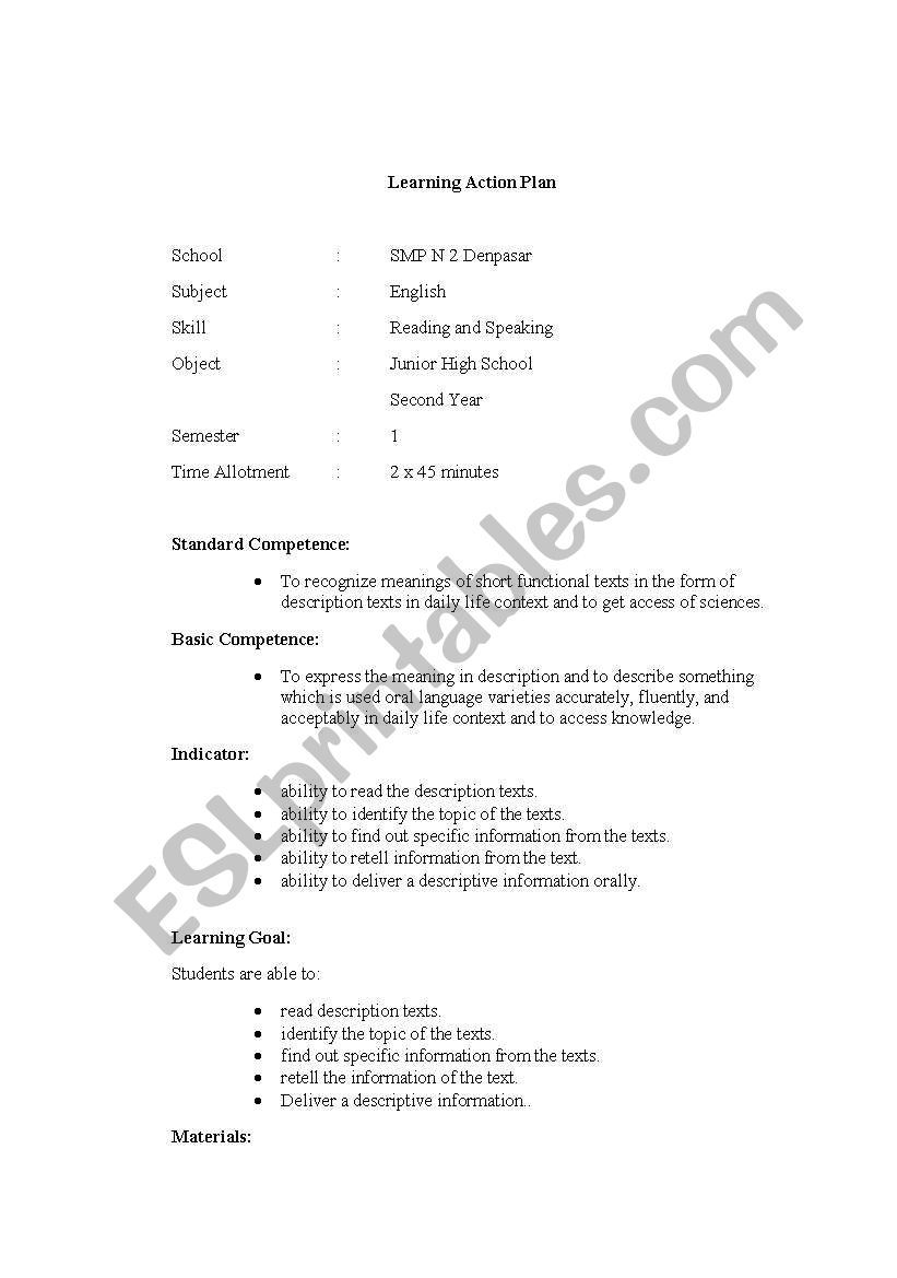 learning action plan worksheet