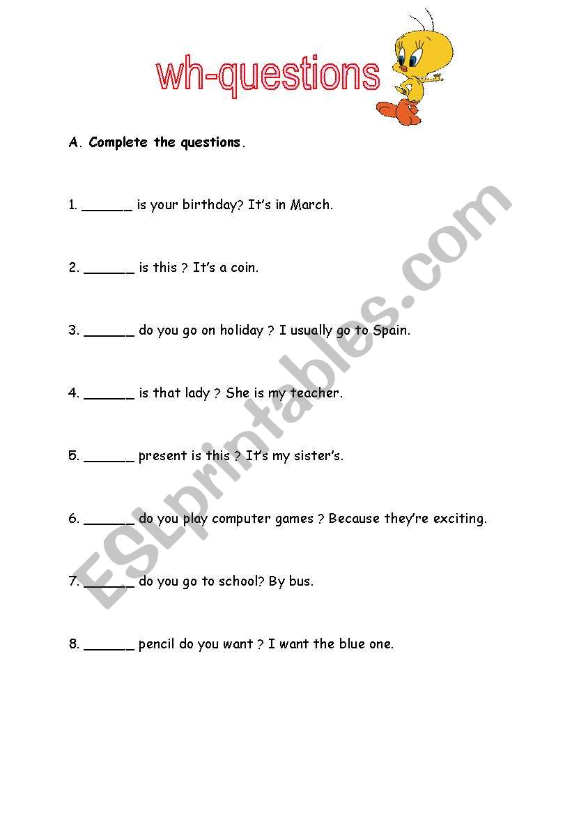 Wh-questions worksheet