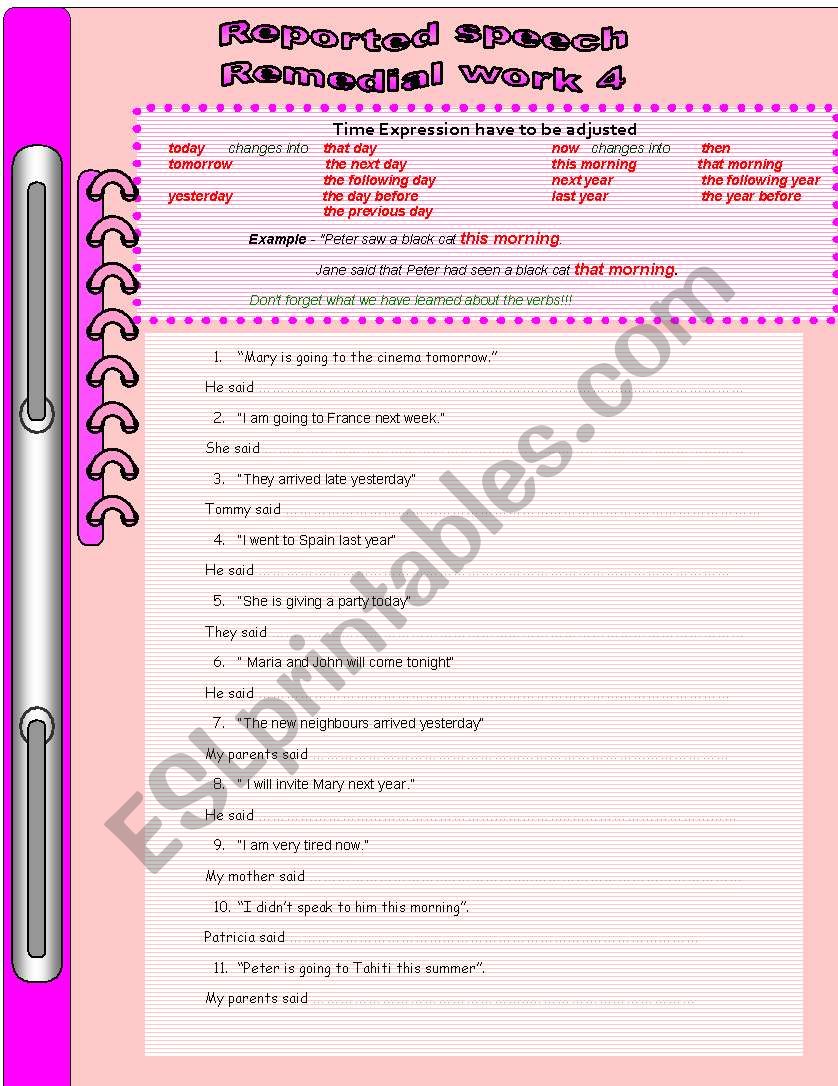 REPORTED SPEECH - Remedial work (4)