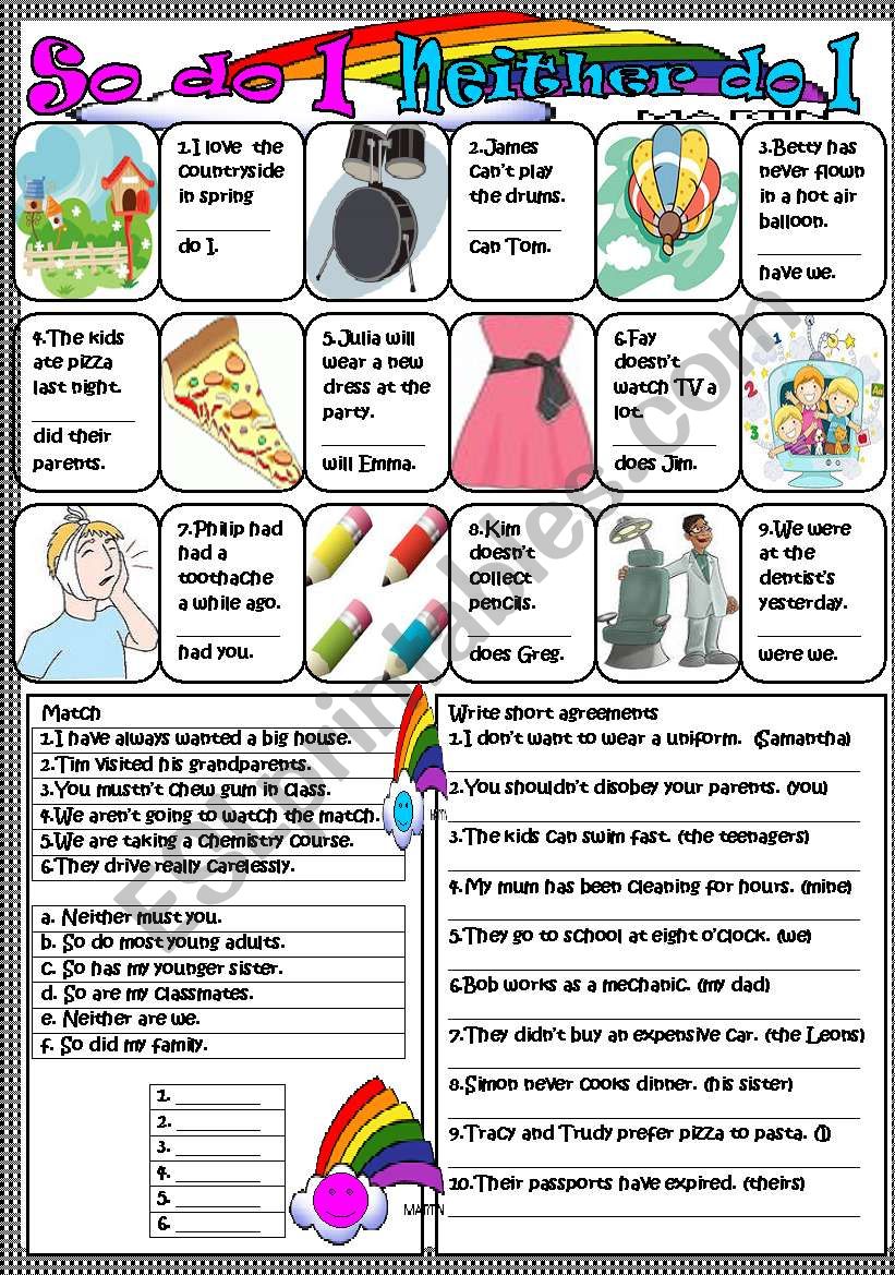 so-neither (short agreements) worksheet