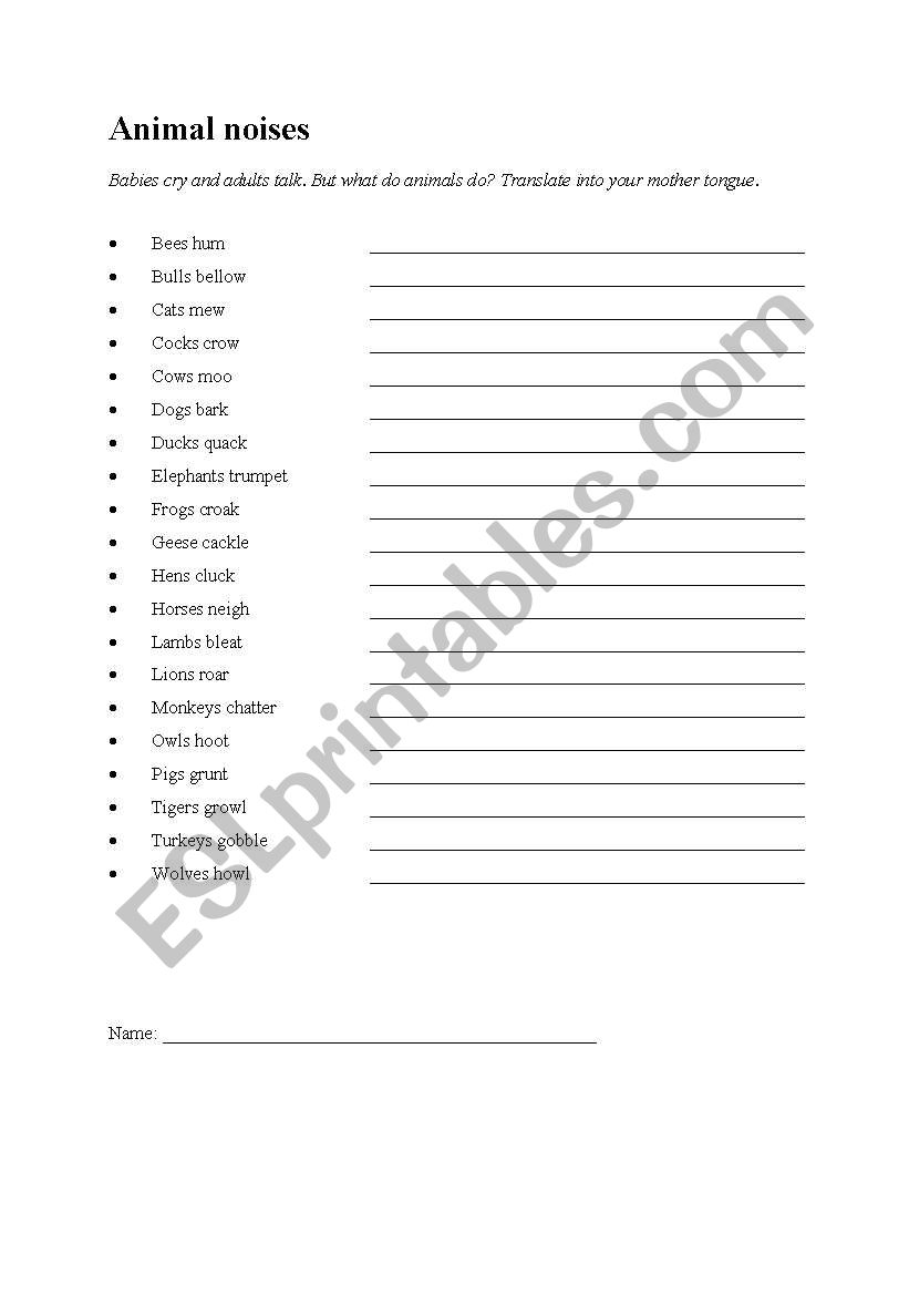 Animal noises worksheet