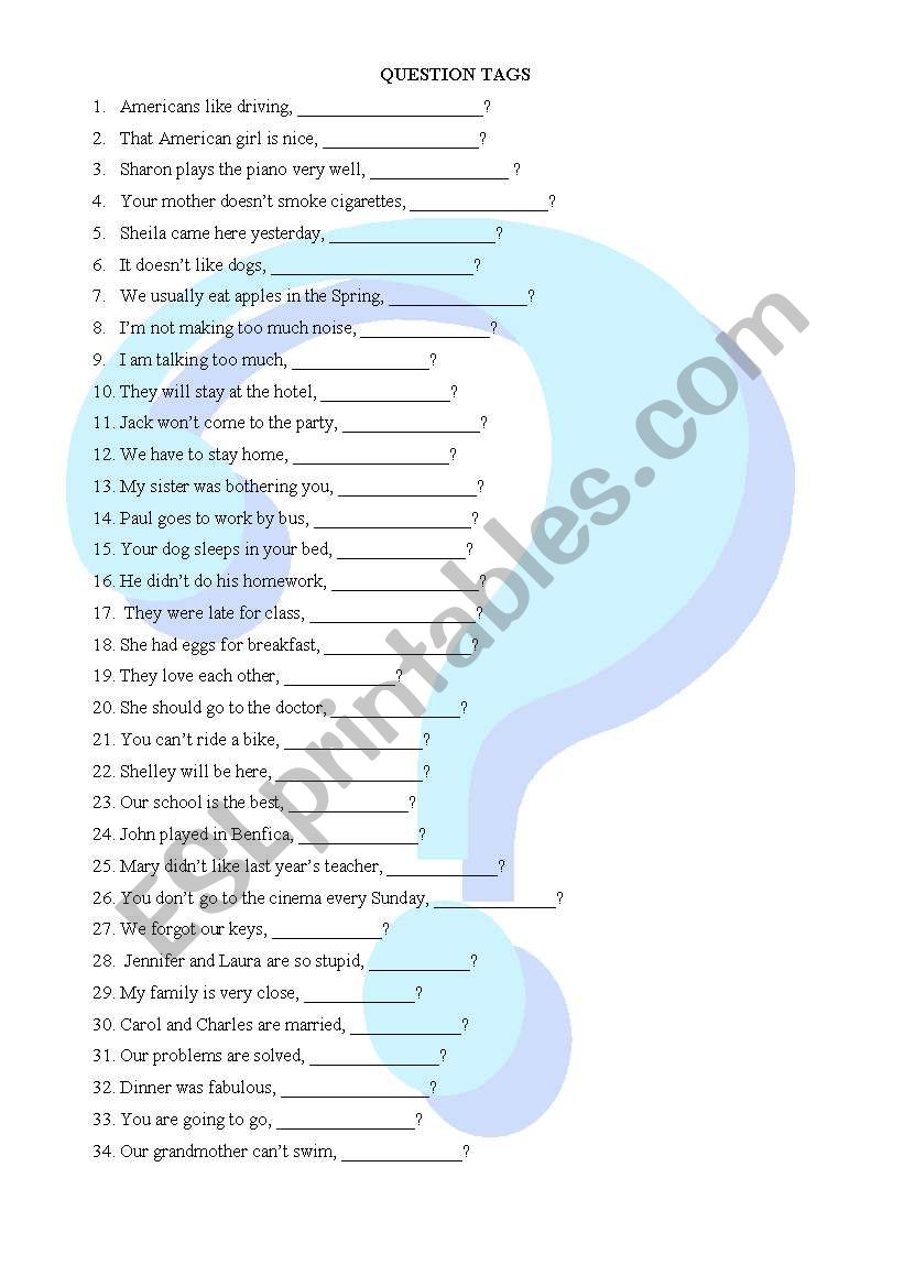 Question tags worksheet