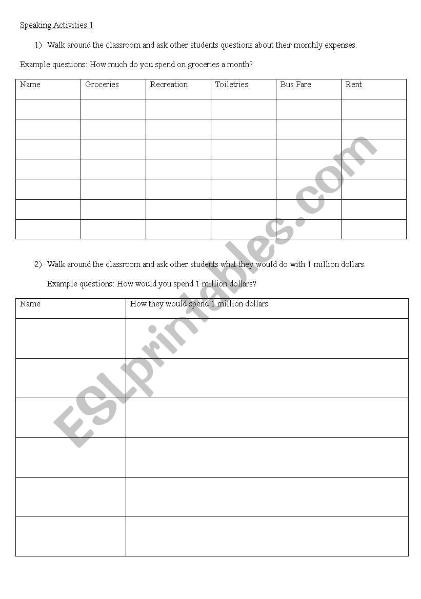 Speaking Activities 1 worksheet