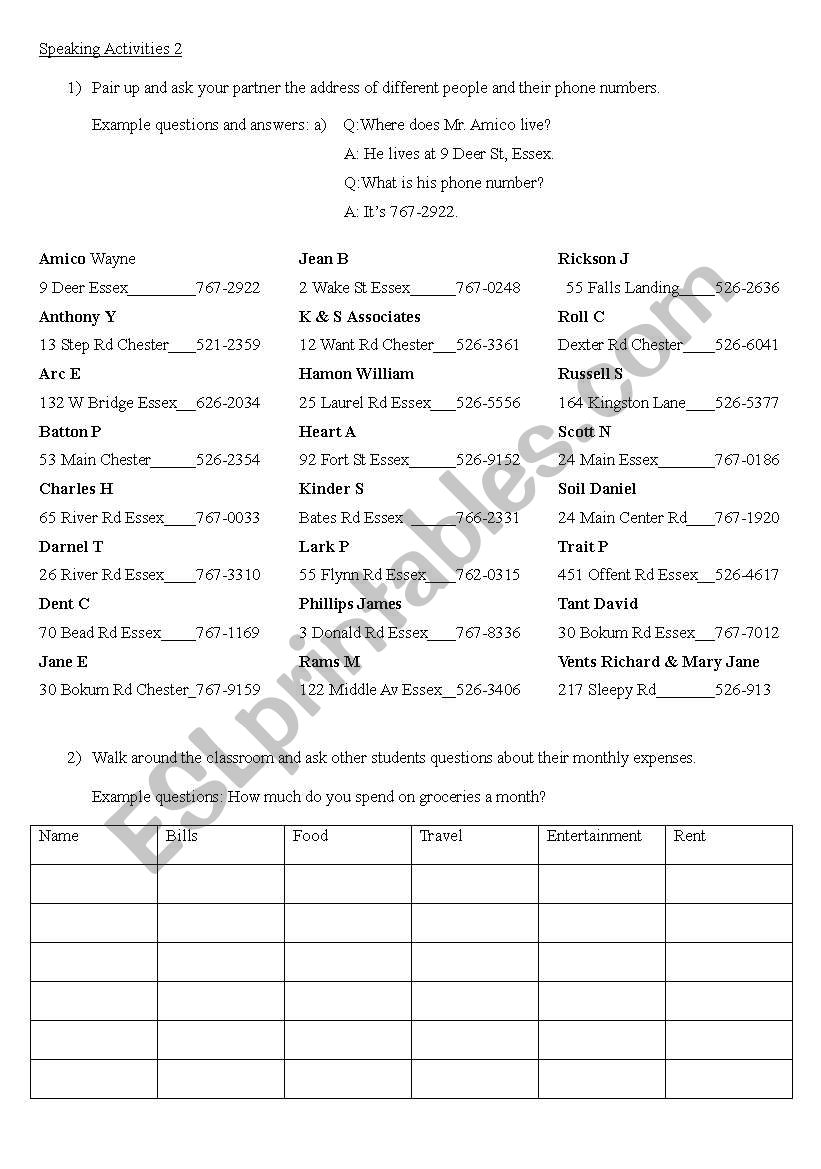 Speaking Activities 2 worksheet