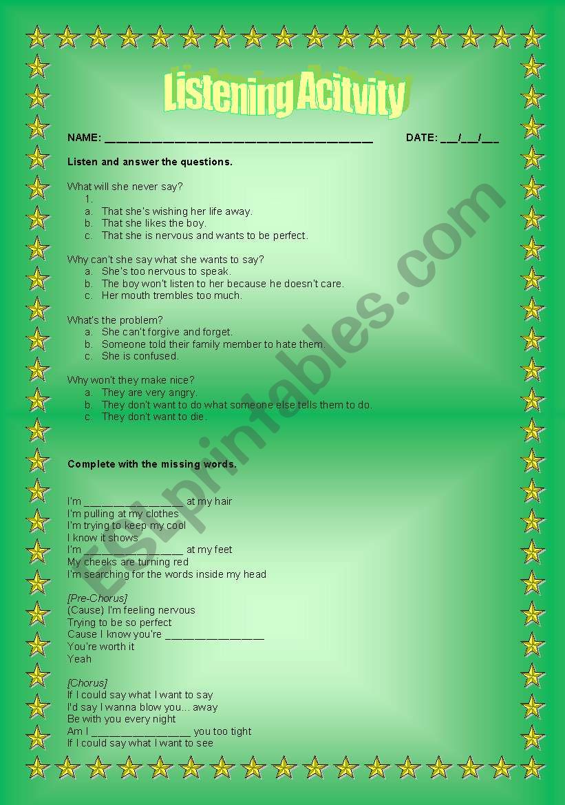 Listening with music worksheet