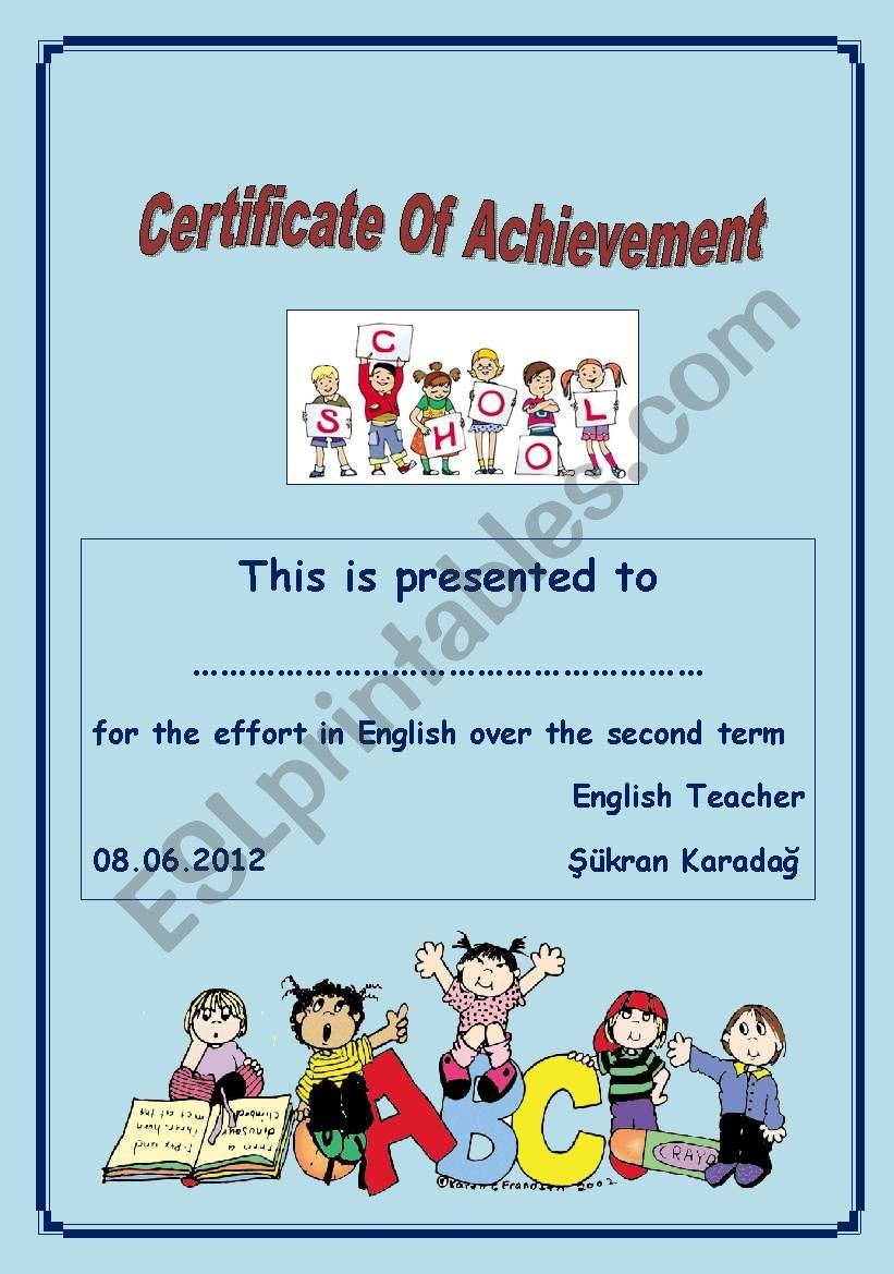 certificate of achievement worksheet