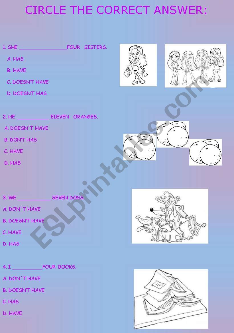 HAVE, HAS worksheet