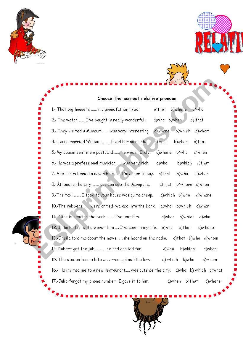 relative clauses  worksheet