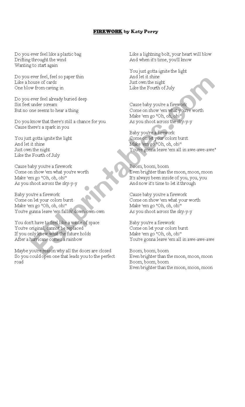 FIREWORK (Katy Perry)   worksheet