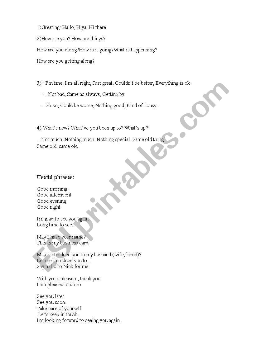  Greetings. worksheet