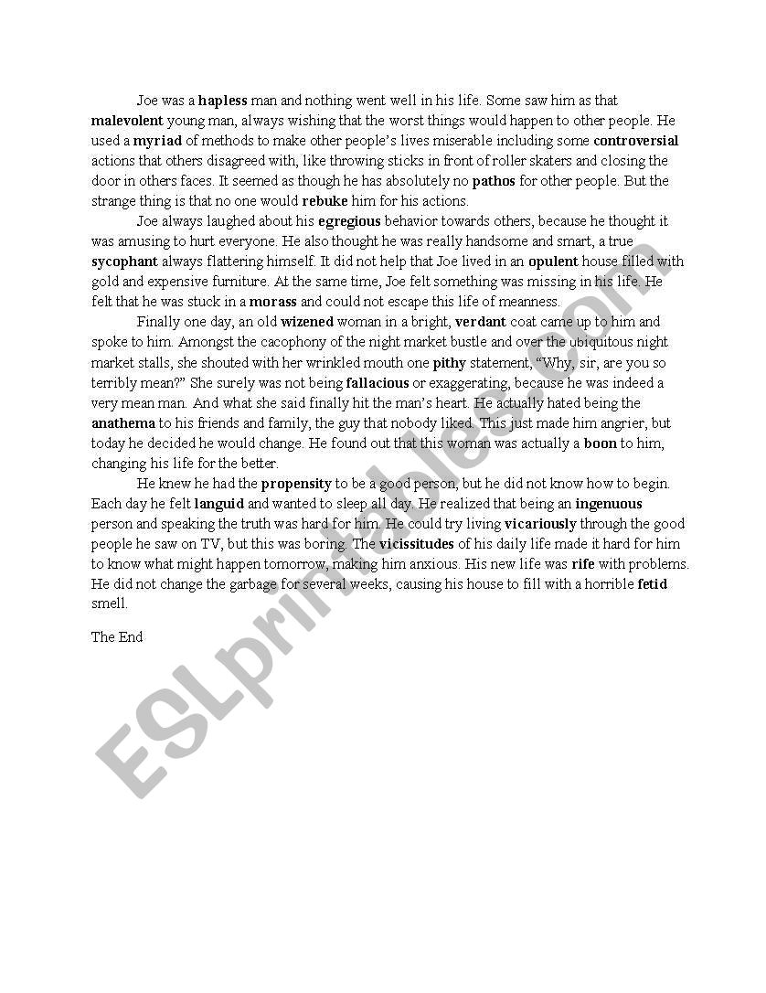 SAT vocabulary practice story, 25 words in SAT words in story