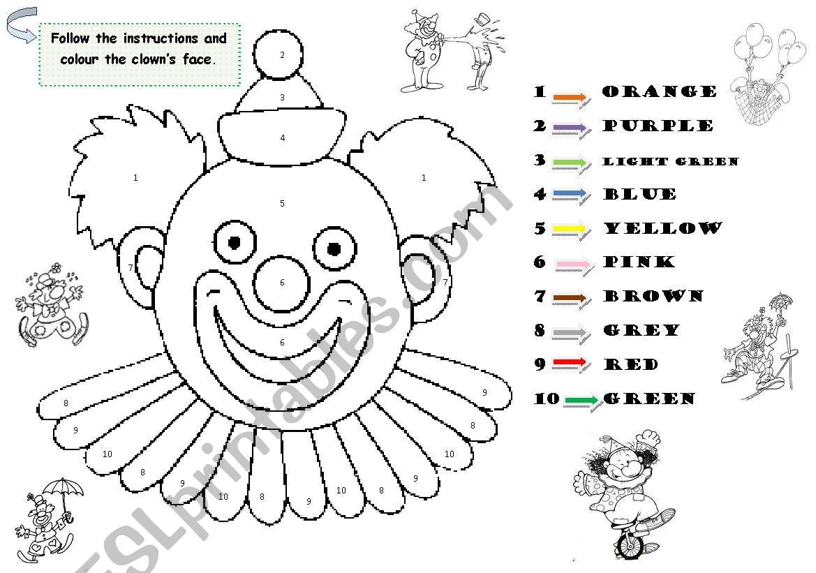 The clownÂ´s face. Vocabulary: Colours.