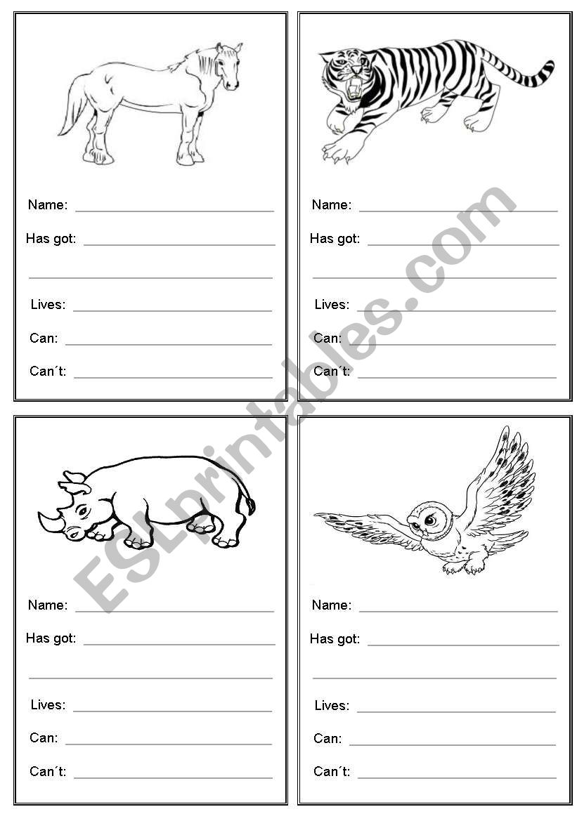 Animal cards worksheet