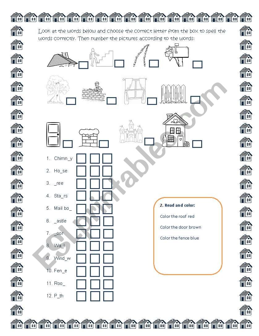 House and parts of the house worksheet