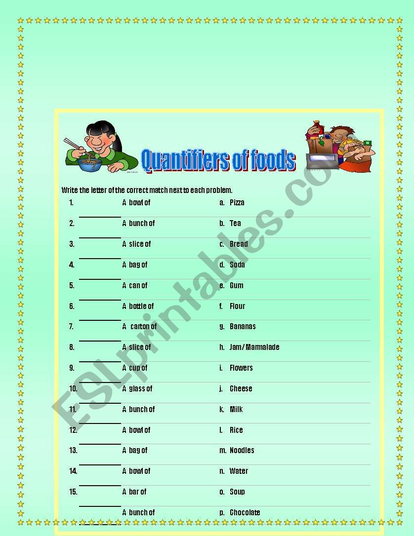 Quantities of food and drink worksheet