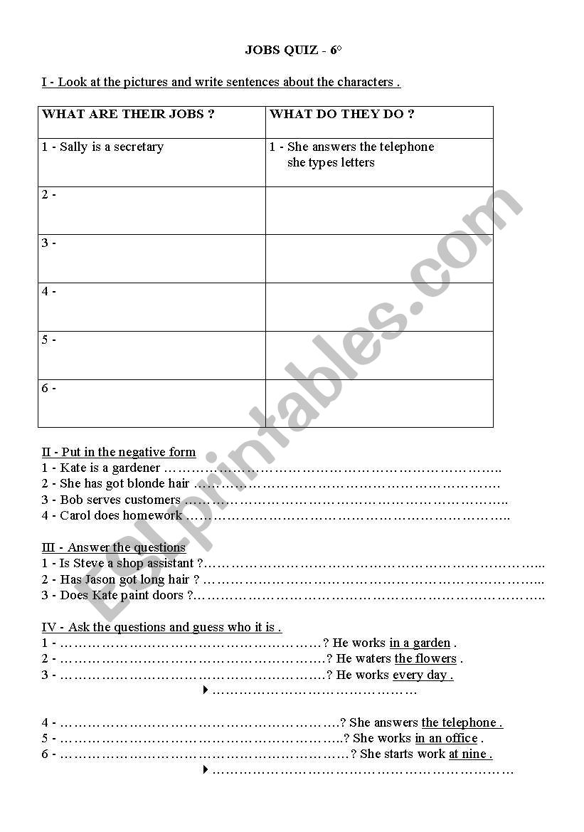 Jobs quiz worksheet