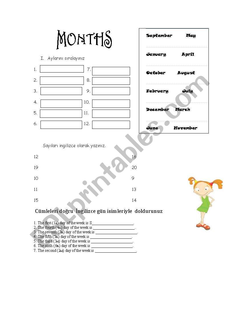 months, numbers worksheet