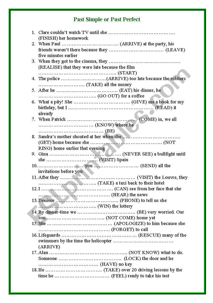 Past Simple or Past Perfect worksheet