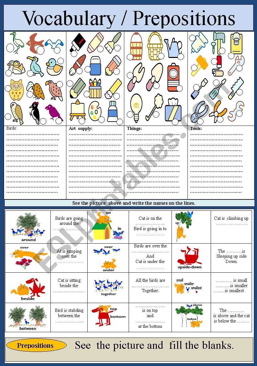 Vocabulary / Prepositions worksheet