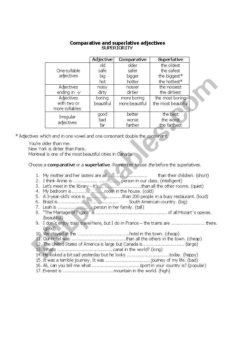 Comparative and superlative worksheet