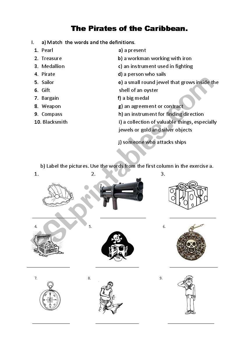 The pirates of the Caribbean worksheet