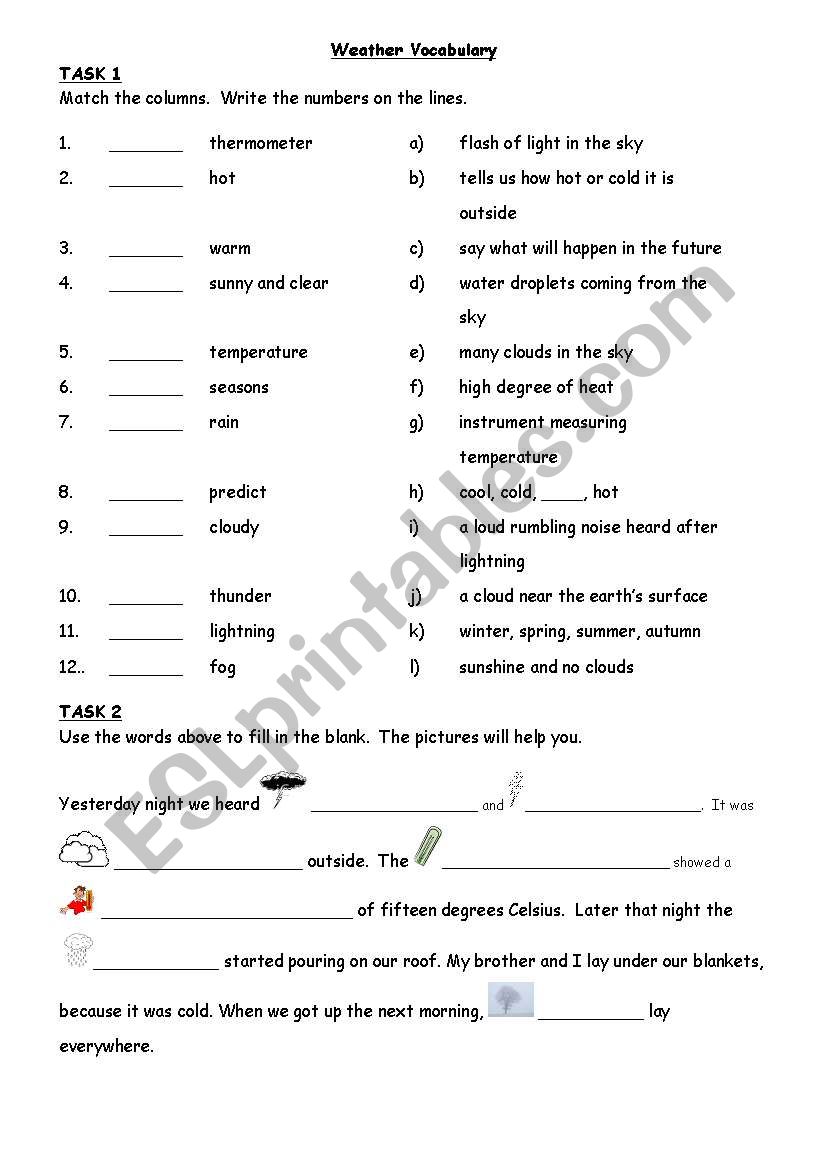 Weather Vocabulary worksheet