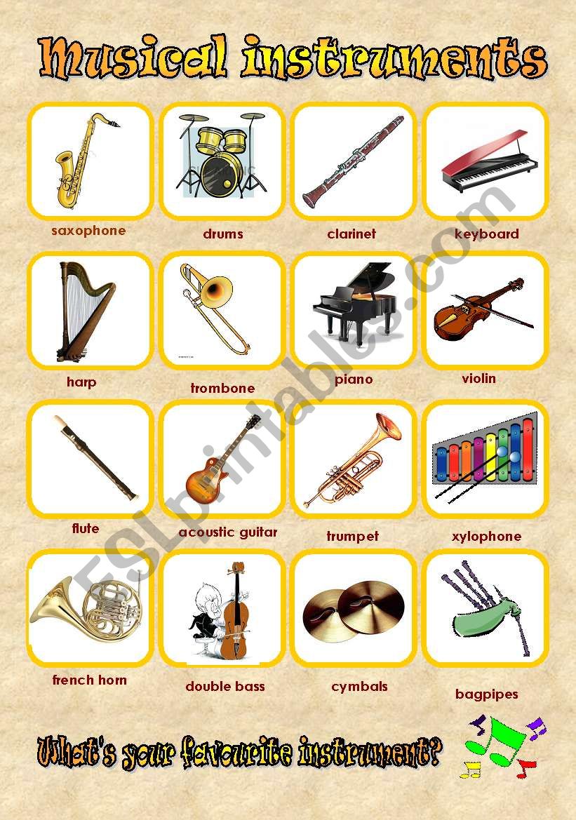 musical instruments worksheet