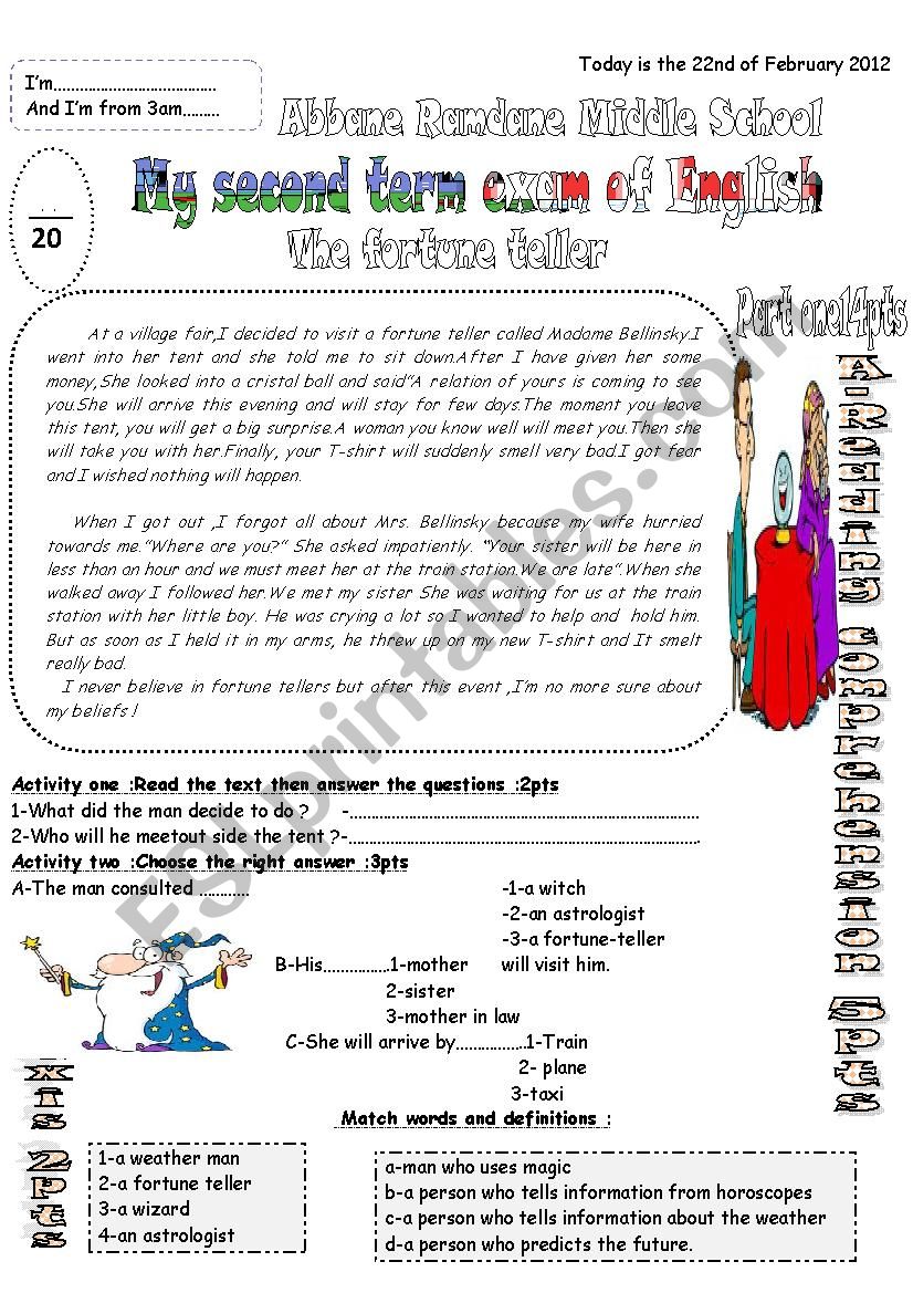 The fortune teller worksheet