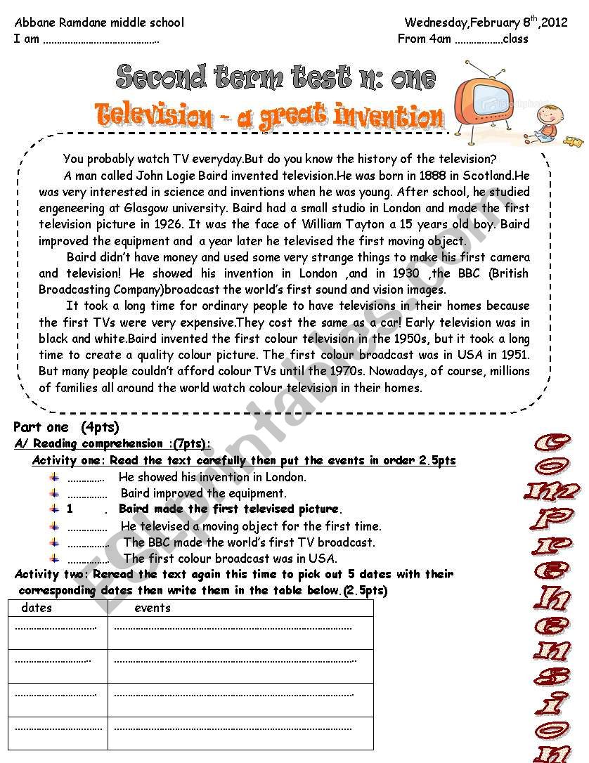 telivision worksheet