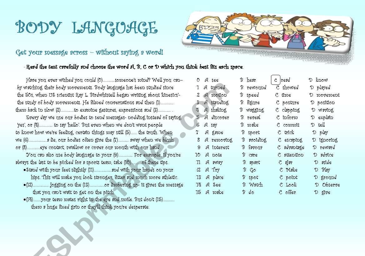 Body Language; Rise and shine worksheet