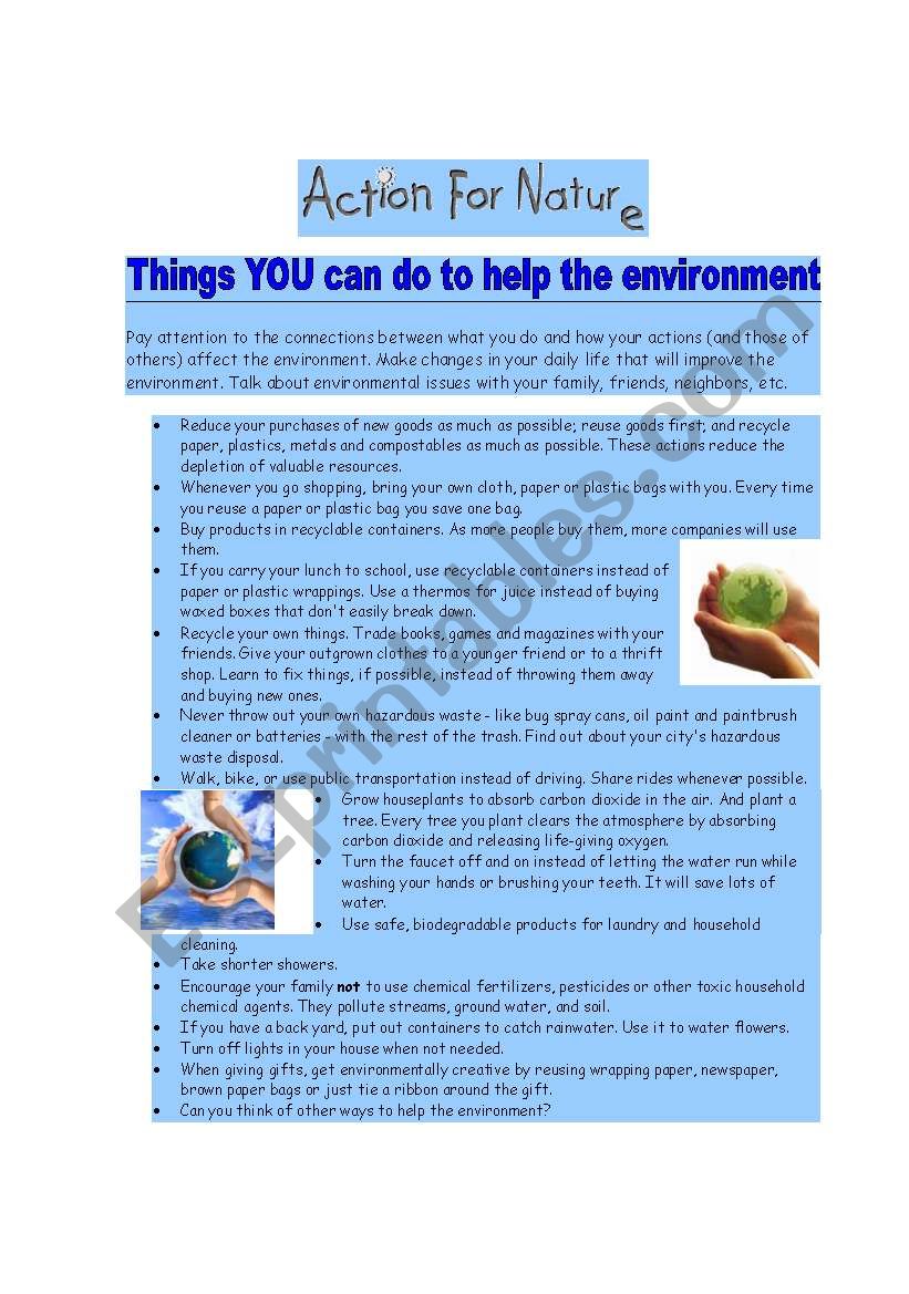 Environmental day worksheet