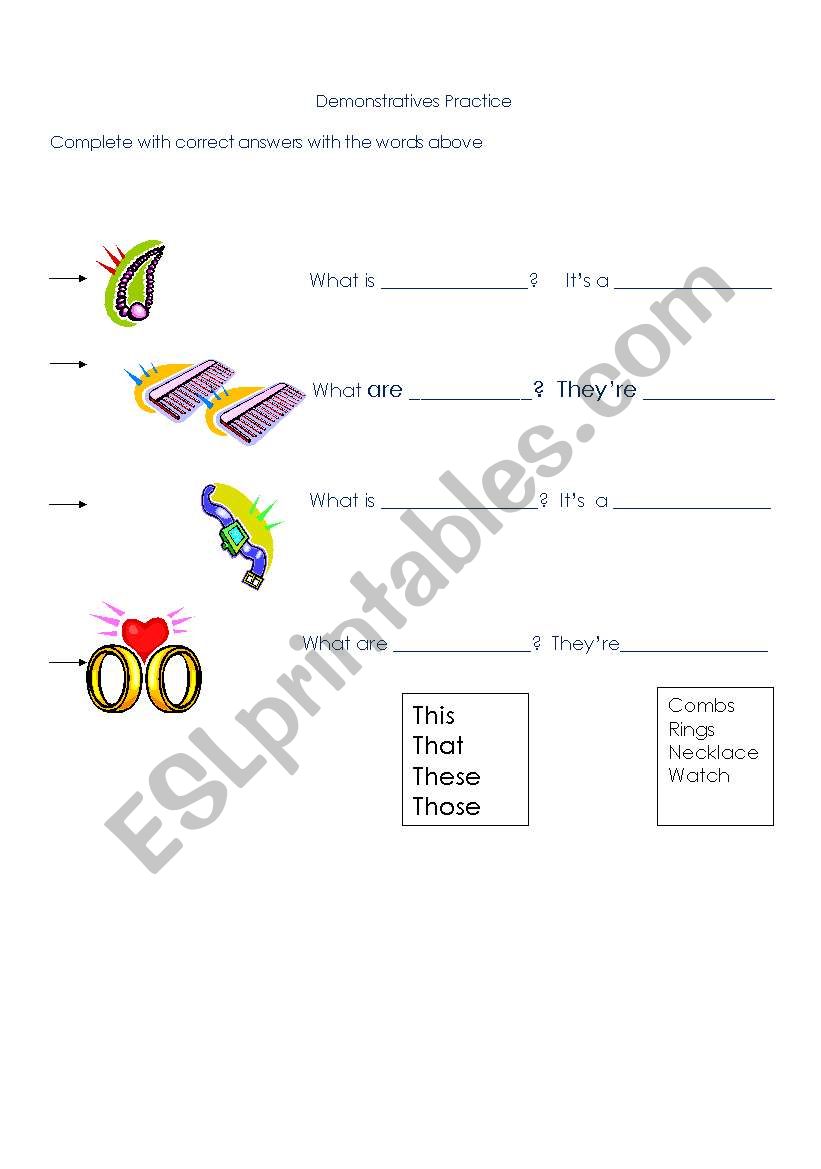 Demonstratives Practice worksheet