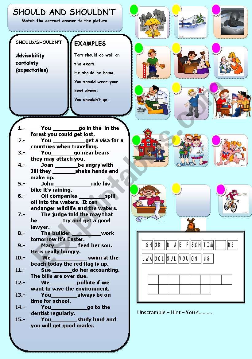 SHOULD AND SHOULDNÂ´T worksheet