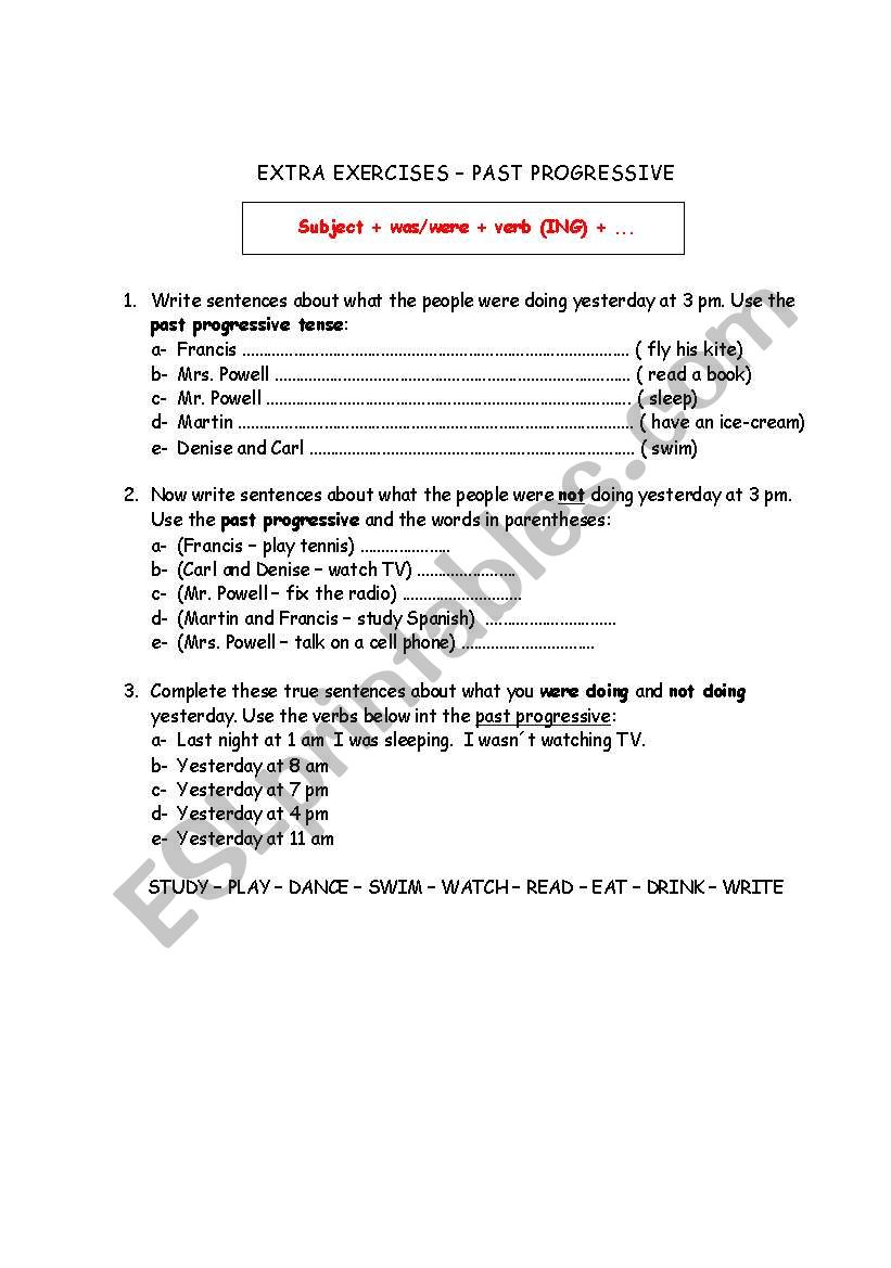 Past progressive worksheet