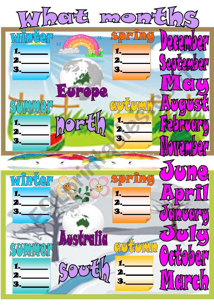 north-south months worksheet