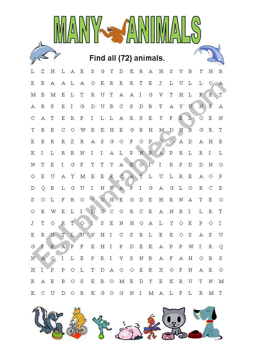 72 animals (+short key) worksheet