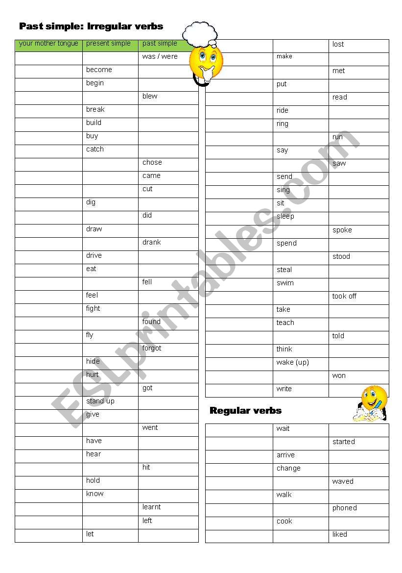 past simple, irregular and regular verbs (+ key)