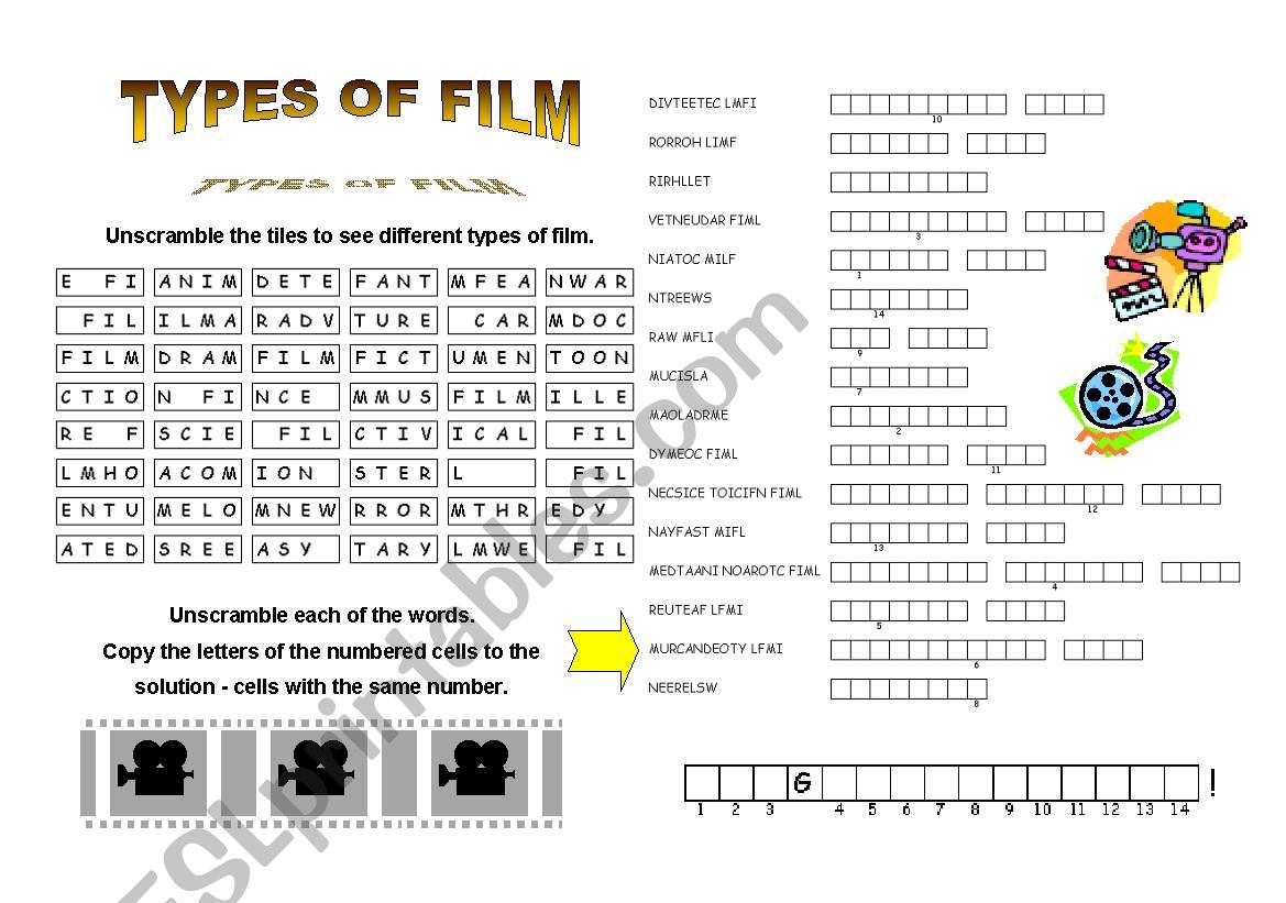 types of film (+short key) worksheet