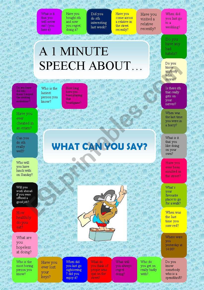 1 minute speech worksheet