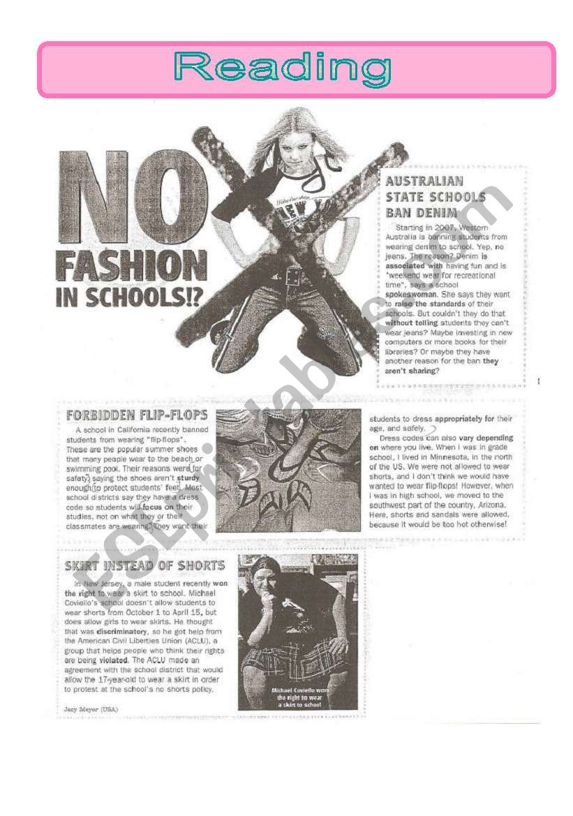 No fashion in schools-reading comprehension