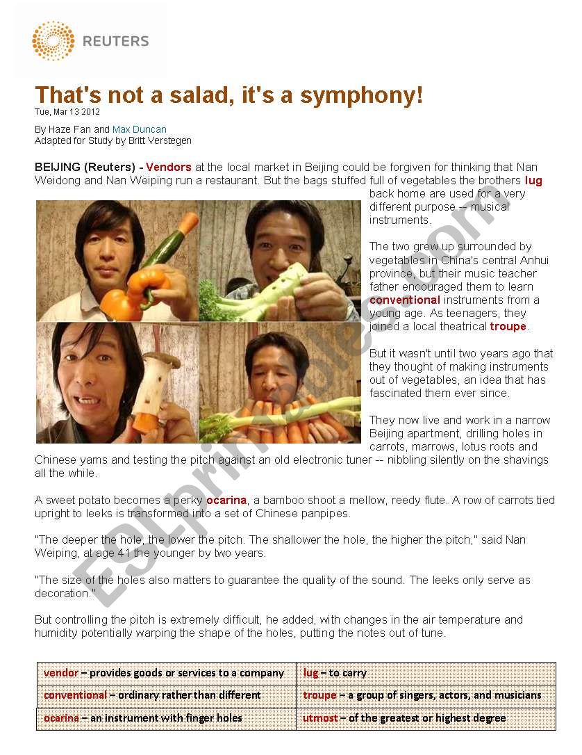 Salad Symphony worksheet Salad Symphony worksheet