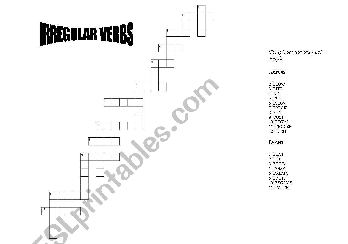 crosswords irregular verbs worksheet