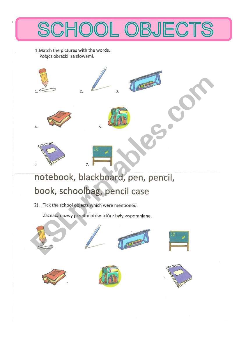 School objects worksheet