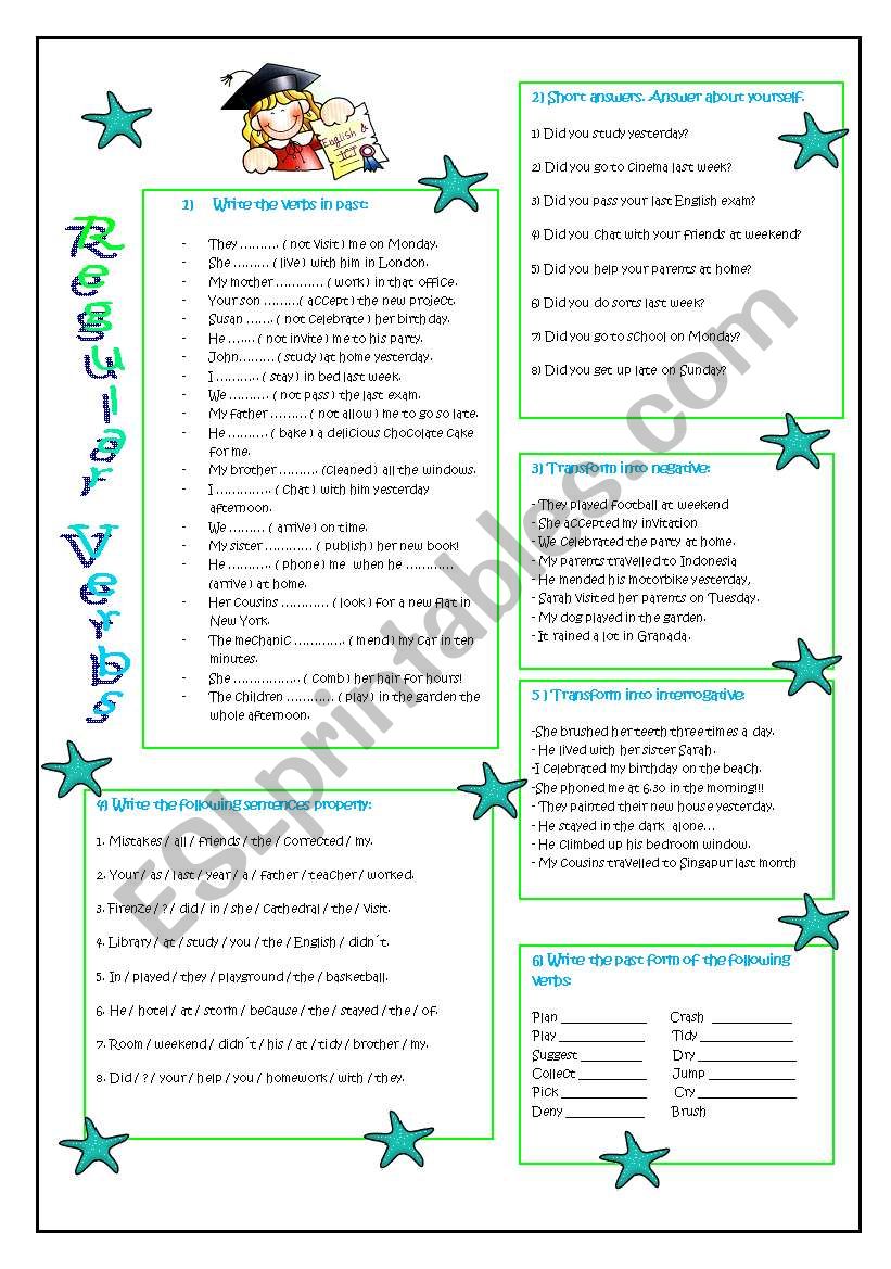 Past simple regular verbs worksheet