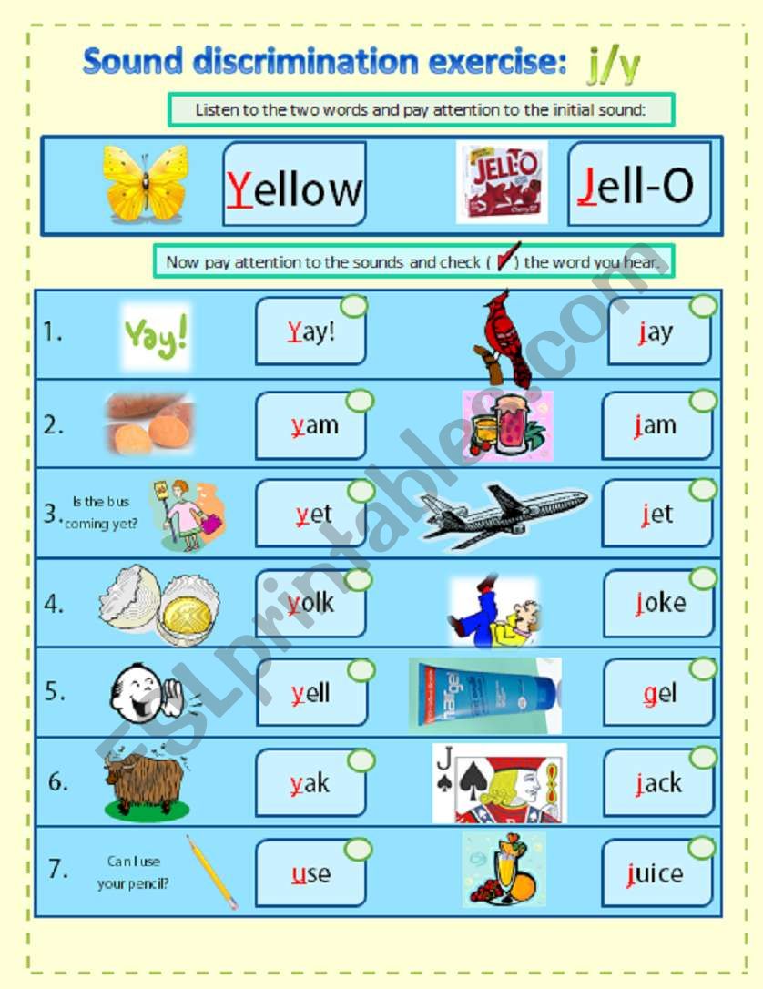 Oral discrimination dj/y worksheet