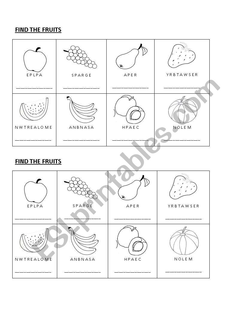 Find the Fruits worksheet