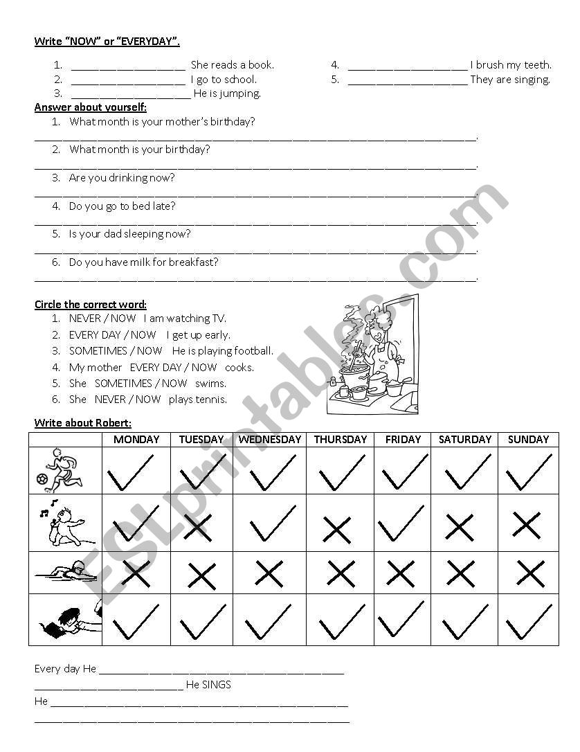 now vs everyday worksheet